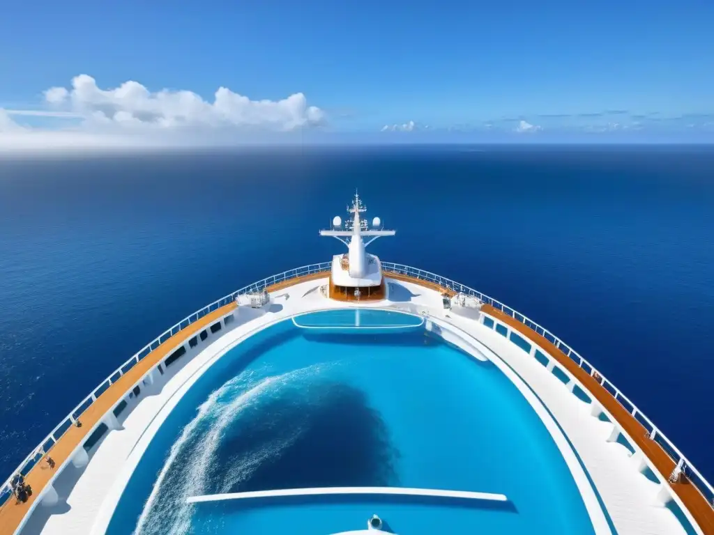 Vista del océano desde un crucero ecológico sostenible, con paneles solares y vida marina colorida