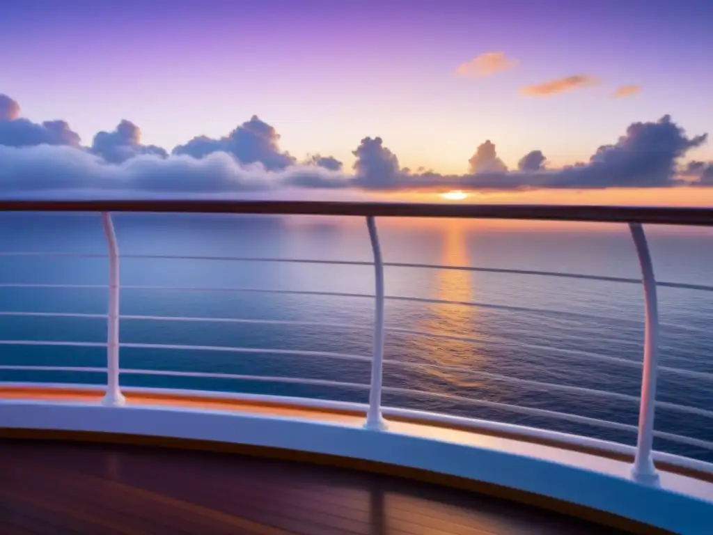 Vista serena desde un crucero al atardecer, reflejando los colores del cielo en el mar