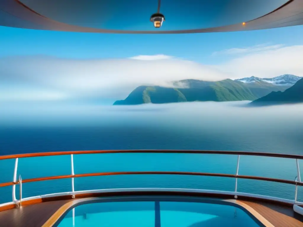 Vista serena del océano desde un crucero, aguas cristalinas, cielo despejado y vida marina