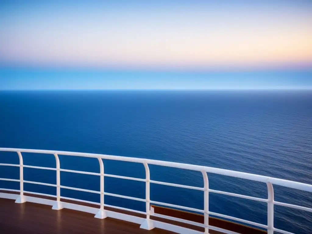 Vista serena del océano desde un crucero marítimo de lujo, con elegante barandilla y apps entretenimiento