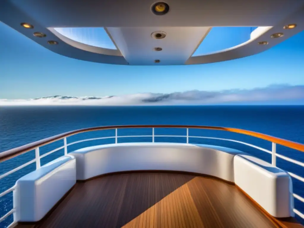 Tranquilidad en crucero de lujo: vista al mar Vista serena del océano desde un crucero de lujo, transmitiendo tranquilidad y satisfacción al cliente en cruceros