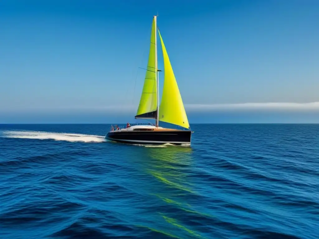 Vista serena de un velero cortando aguas tranquilas, transmitiendo medidas seguridad competir regatas marítimas