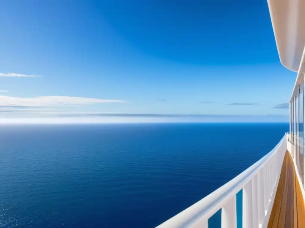 Vista tranquila del océano desde un crucero, con aguas cristalinas, cielo despejado y la silueta de islas lejanas