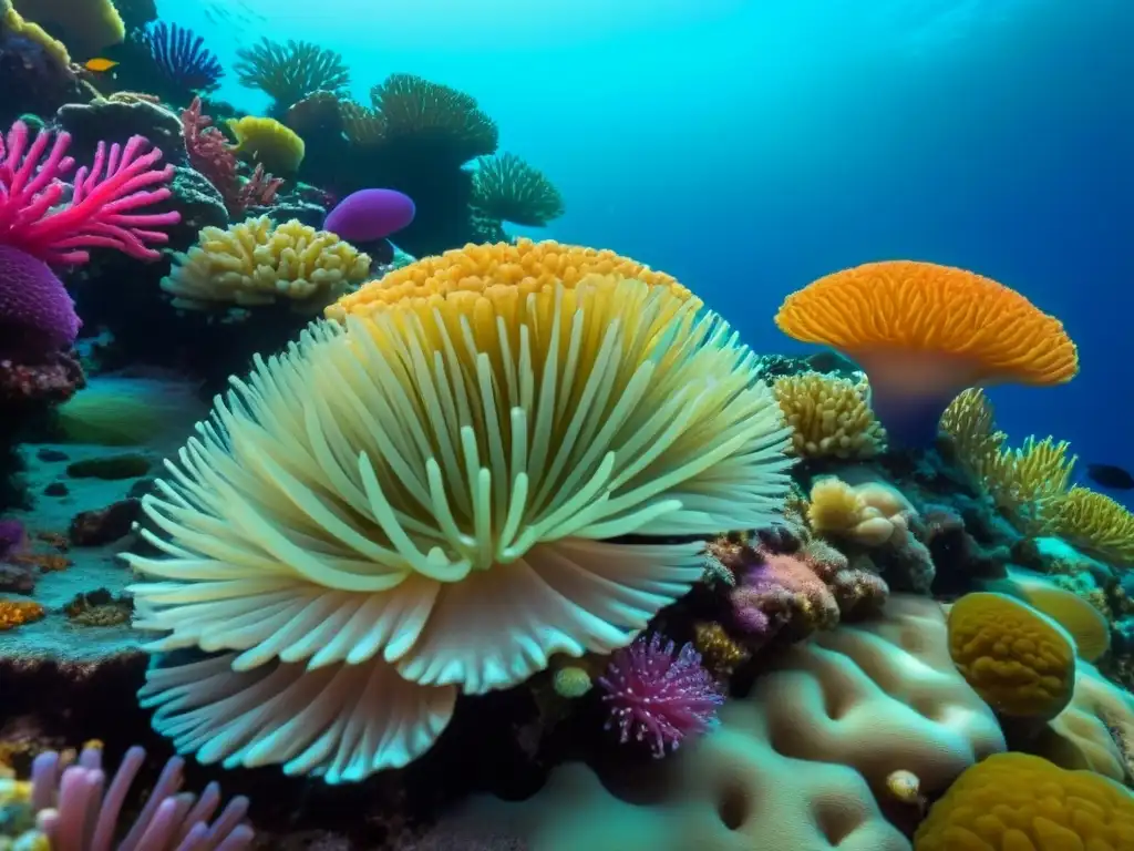 Voluntariado en cruceros ecológicos: Detalle vibrante de arrecife de coral con diversidad de vida marina en aguas cristalinas