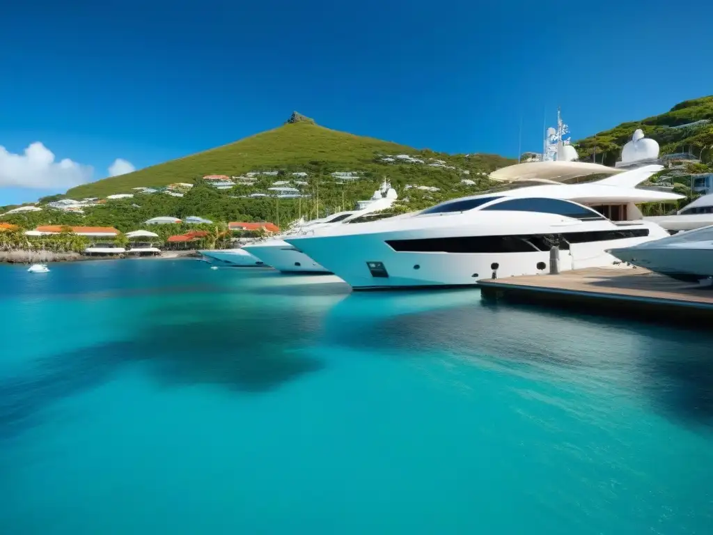 Yate blanco de lujo en el exclusivo puerto de Gustavia en St