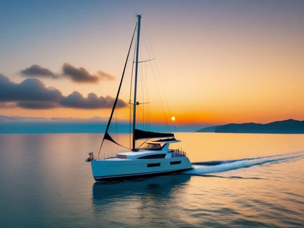 Un yate elegante navegando al atardecer, simbolizando oportunidades en turismo marítimo inversión