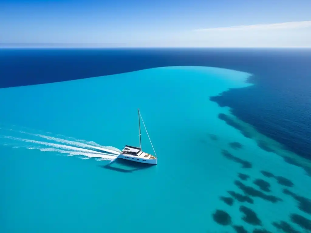 Un yate elegante navega en un mar turquesa, reflejando la luz del sol