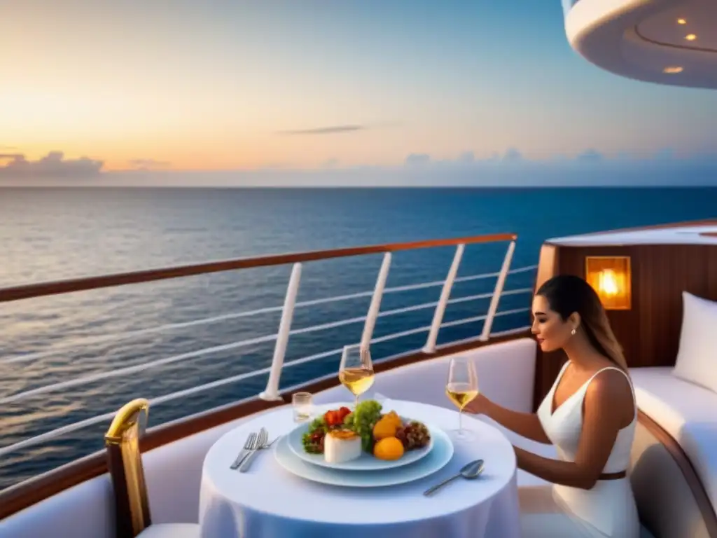 Yate de lujo en aguas cristalinas con cena gourmet al atardecer Un yate de lujo navegando en aguas cristalinas al atardecer con un grupo disfrutando de una cena gourmet