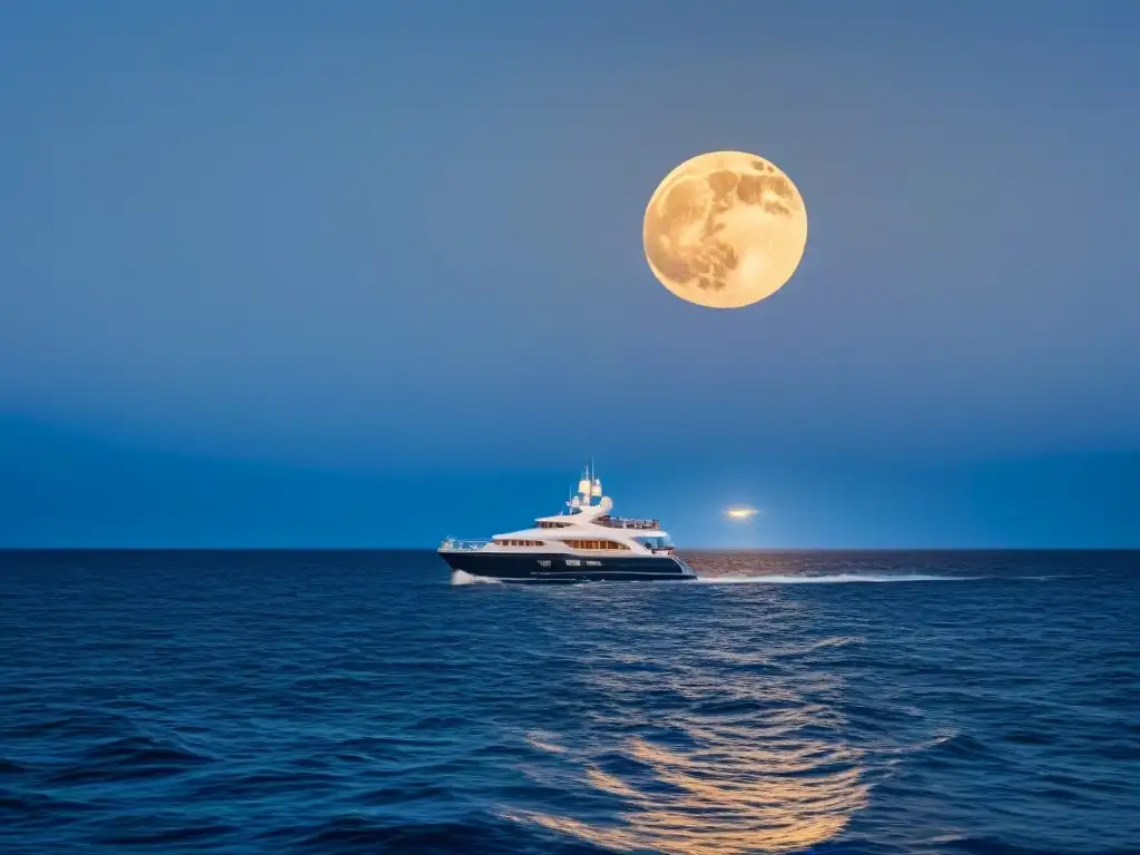 Yate de lujo navegando bajo la luz de la luna en un océano tranquilo