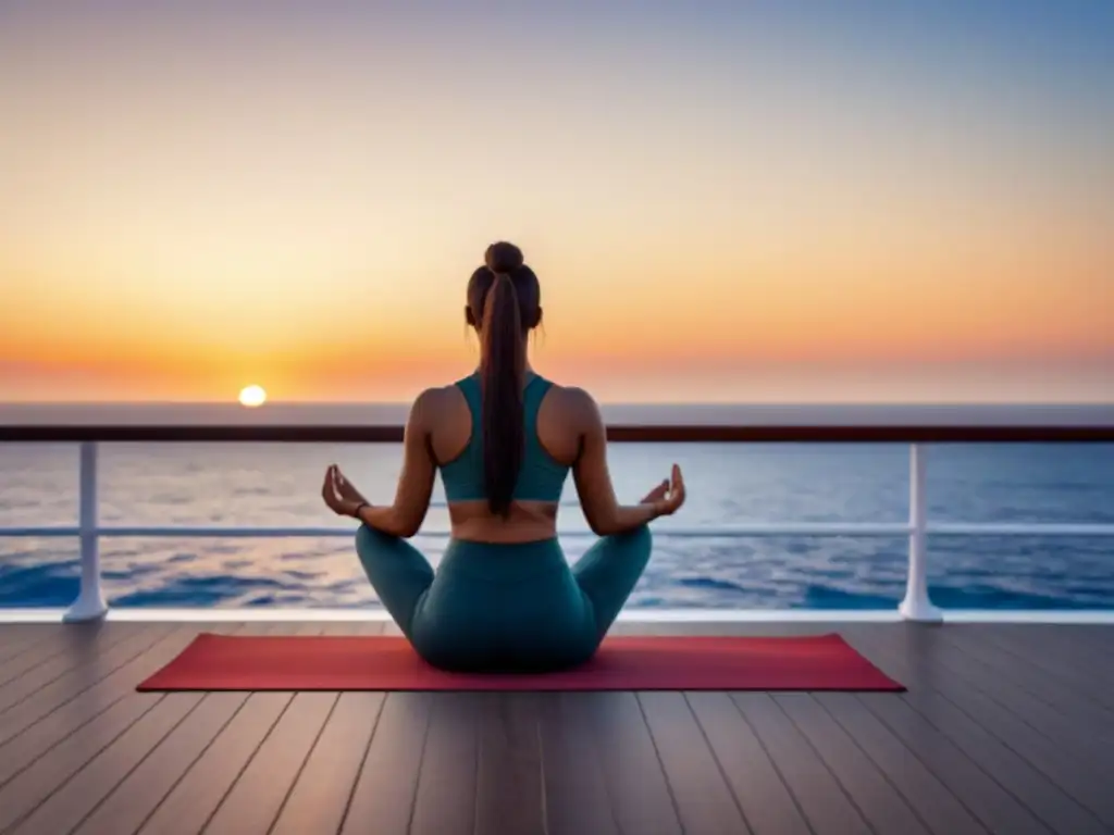 Práctica de yoga al amanecer en crucero marítimo, armonía entre cuerpo y mente